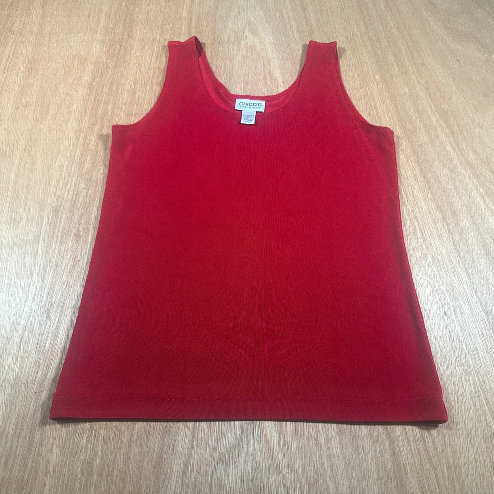 Chico's Travelers Tank Top Women Size 1 (M) Red Scoop Neck Wrinkle Resistant